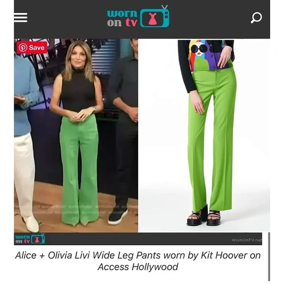 Alice + Olivia Livi Parrot Green Straight Leg Trouser Pant